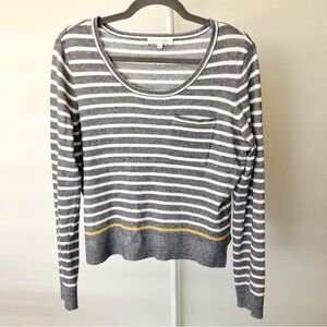 Marie Claire Oversized Relaxed Fit Casual Strips Gray Scoop Neck Sweater. Medium
